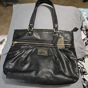 Coach Black Leather Tote Bag with Gold Hardware